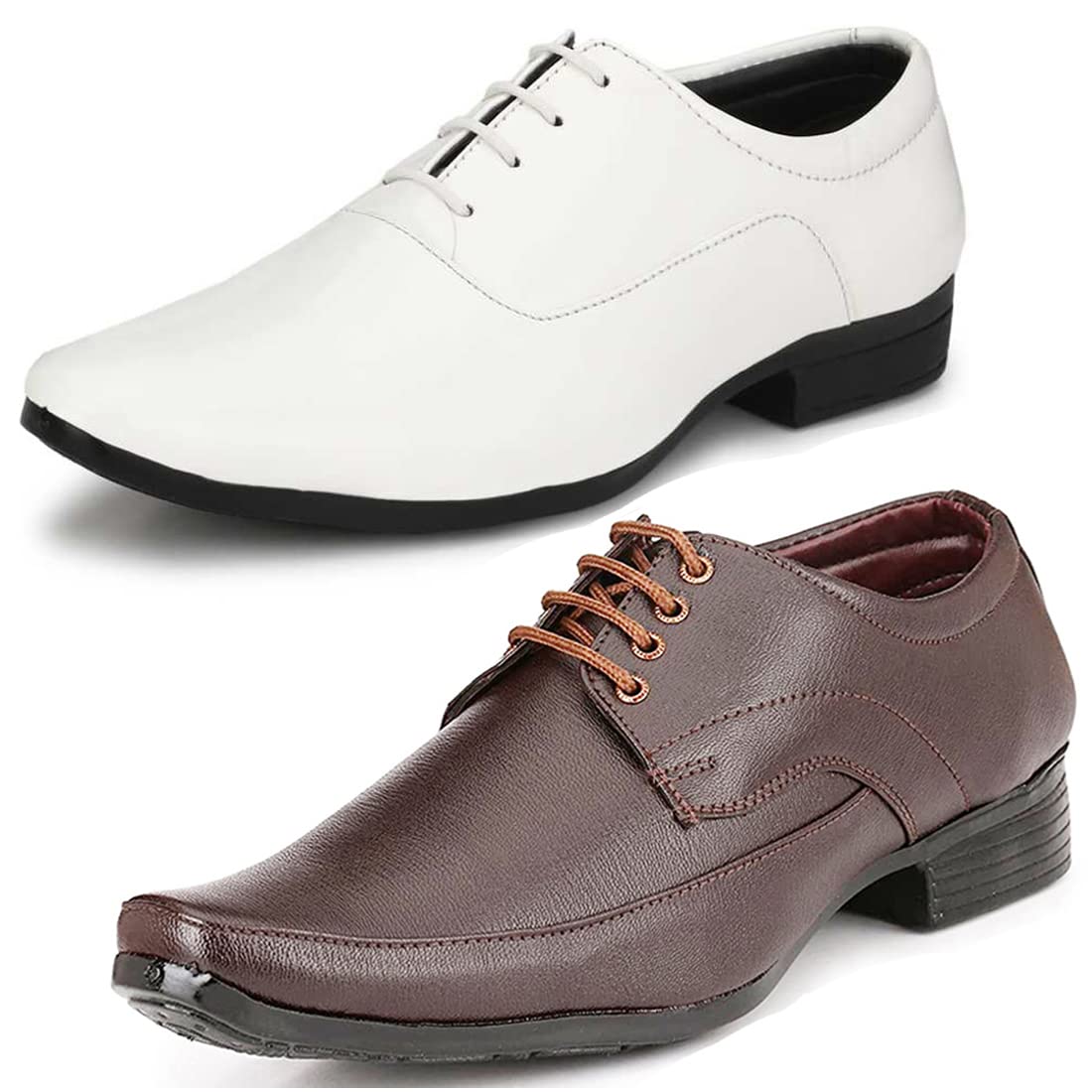 Attractive Trendy Formal Shoes/Party Shoes/ 2 Shoes Combo with Free Belt for Men and Boys (BAZAAR8236_VTR005BdrBrwn006Wht1B 6
