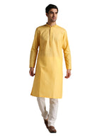 Manyavar Mens Cotton Regular Fit Traditional Full Sleeves Kurta Payjama Set (Mustard, XXL)