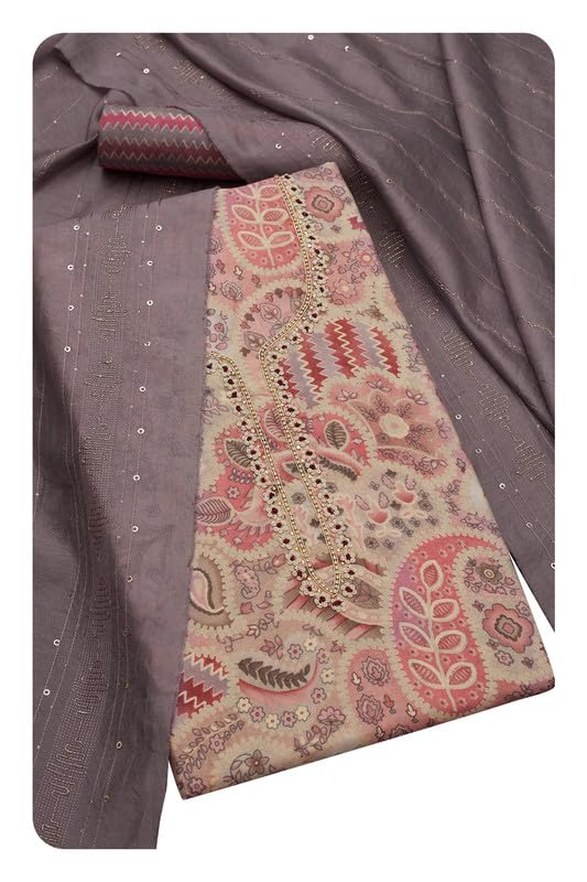 Soch Women Modal Silk Floral Unstitch Dress Material with Beads and Stones