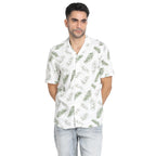 Turtle Men 100% Rayon White Printed Slim Fit Casual Shirt