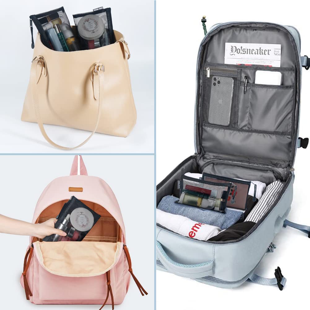 HRX Package Small Mesh Cosmetic Bags with Zipper, 6pcs Black Travel Makeup Pouches Organizer Case for Purse Diaper Bag