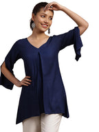 Libas WomenS Cotton Blend Solid A-Line Kurtis (29138_Blue