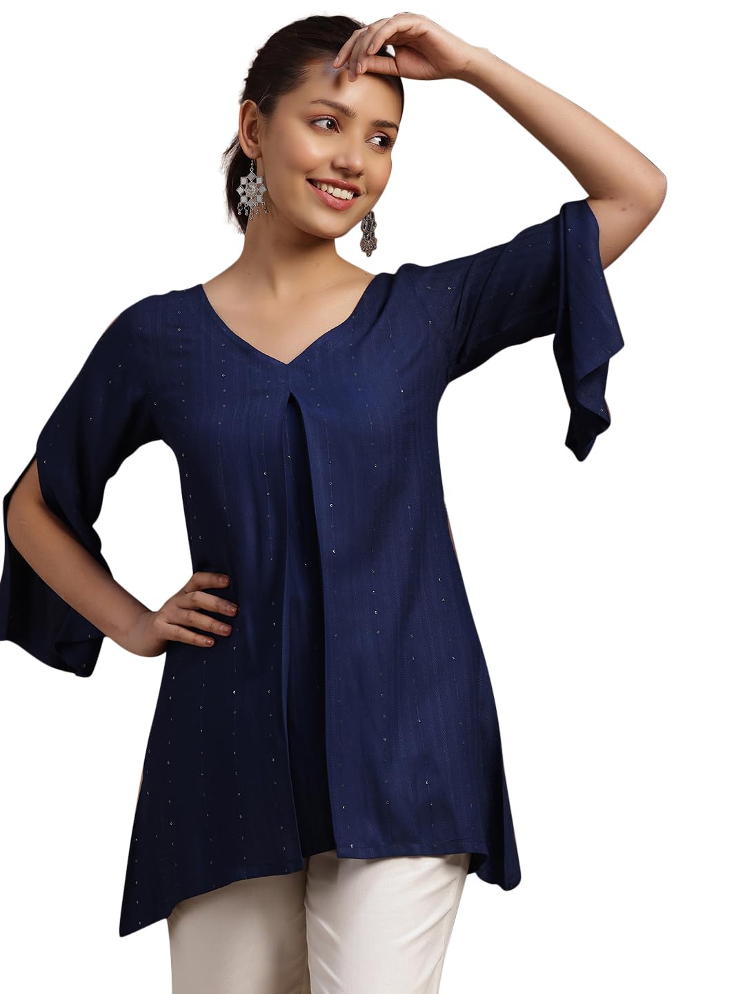 Libas WomenS Cotton Blend Solid A-Line Kurtis (29138_Blue