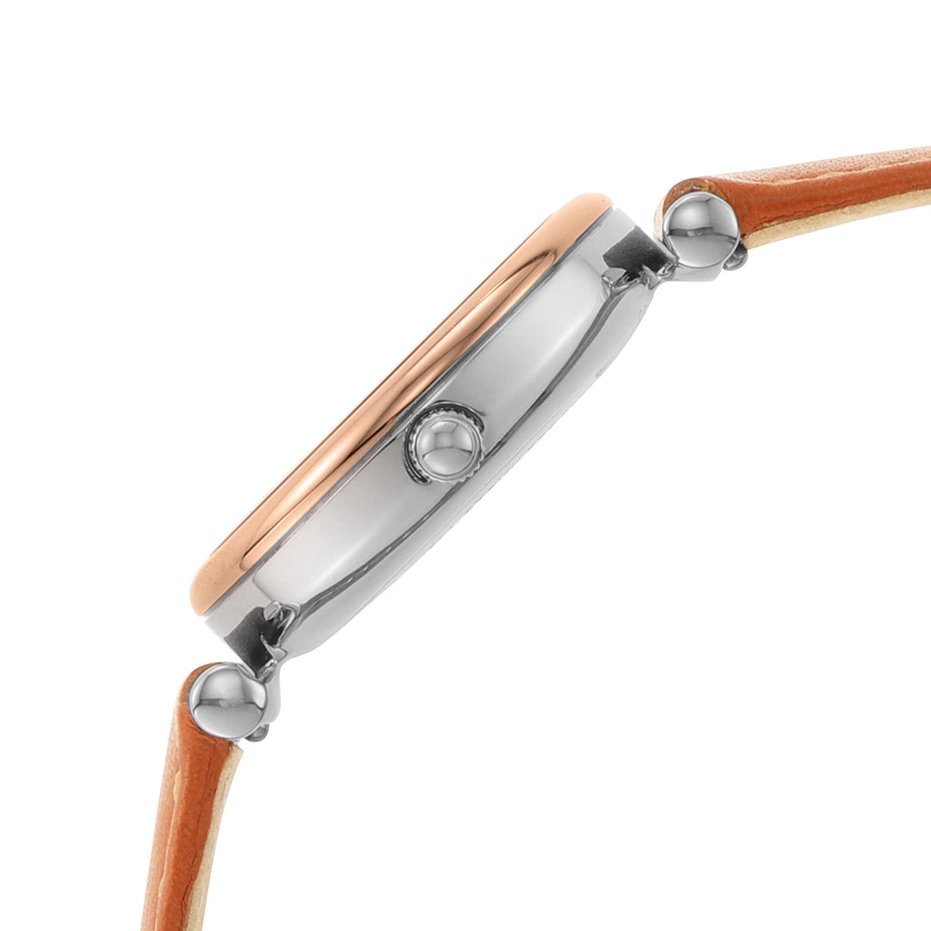 Fossil Women's Carlie Mini Quartz Stainless Steel and Leather Watch, Color: Rose Gold/Silver, Luggage (Model: ES4701)