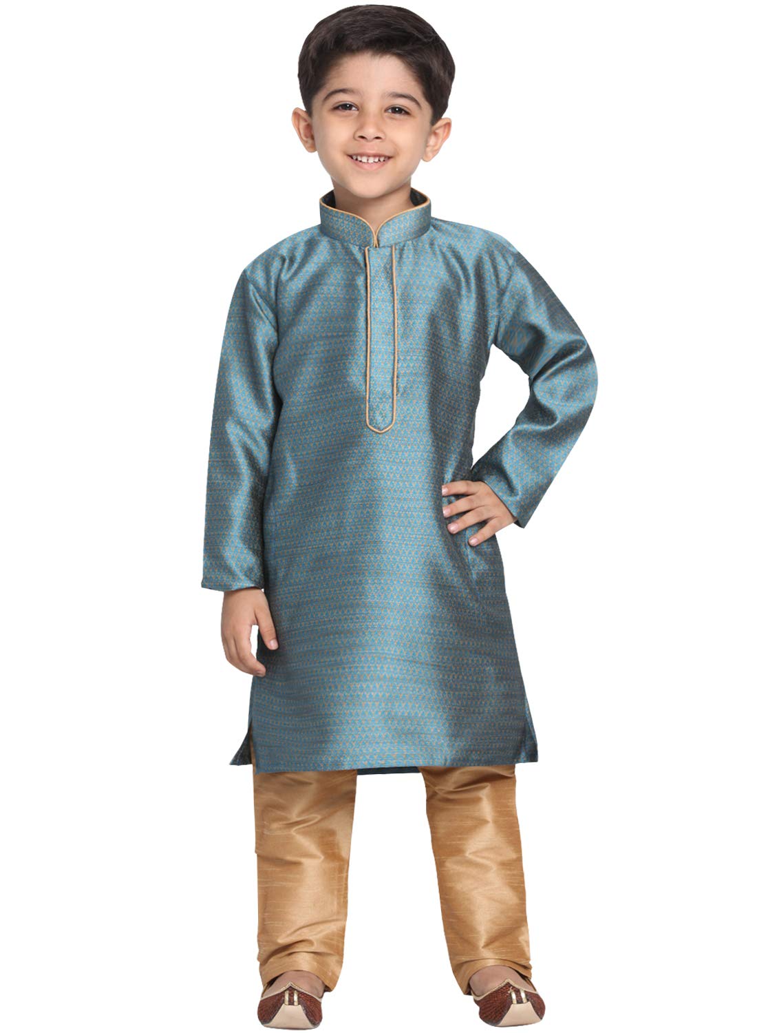 Jbn Creation Boys Full Sleeve Silk Blend Kurta Pyjama Set With Mandarin Collar - Perfect For Festivals, Rakshabandhan And Speci