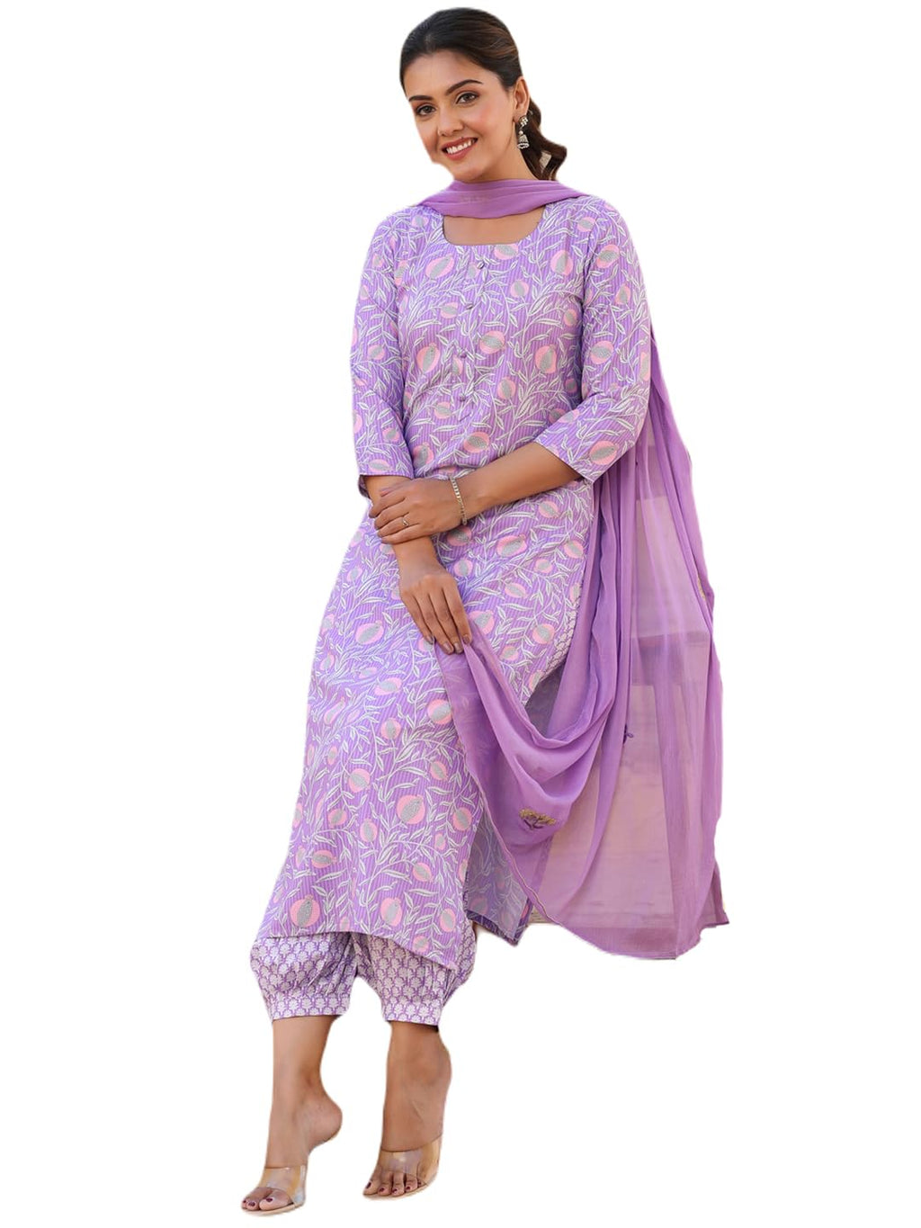 ANNI DESIGNER Womens Rayon Blend Printed Straight Kurta with Pant & Dupatta (WELCO-Purple-NW_5XL_Purple_XXXXX-Large)