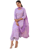 ANNI DESIGNER Womens Rayon Blend Printed Straight Kurta with Pant & Dupatta (WELCO-Purple-NW_5XL_Purple_XXXXX-Large)