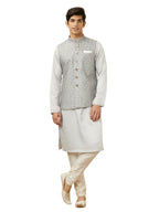 Manyavar MenS Blended Cotton Self Design Sleeveless Casual,Traditional Nehru Jacket (Grey, Xl)