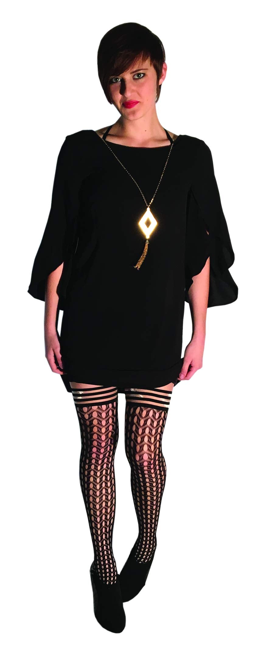 Kix'ies Mimi Dot Fishnet Polka Dot Thigh High Black C(D0102H5GZZW.)