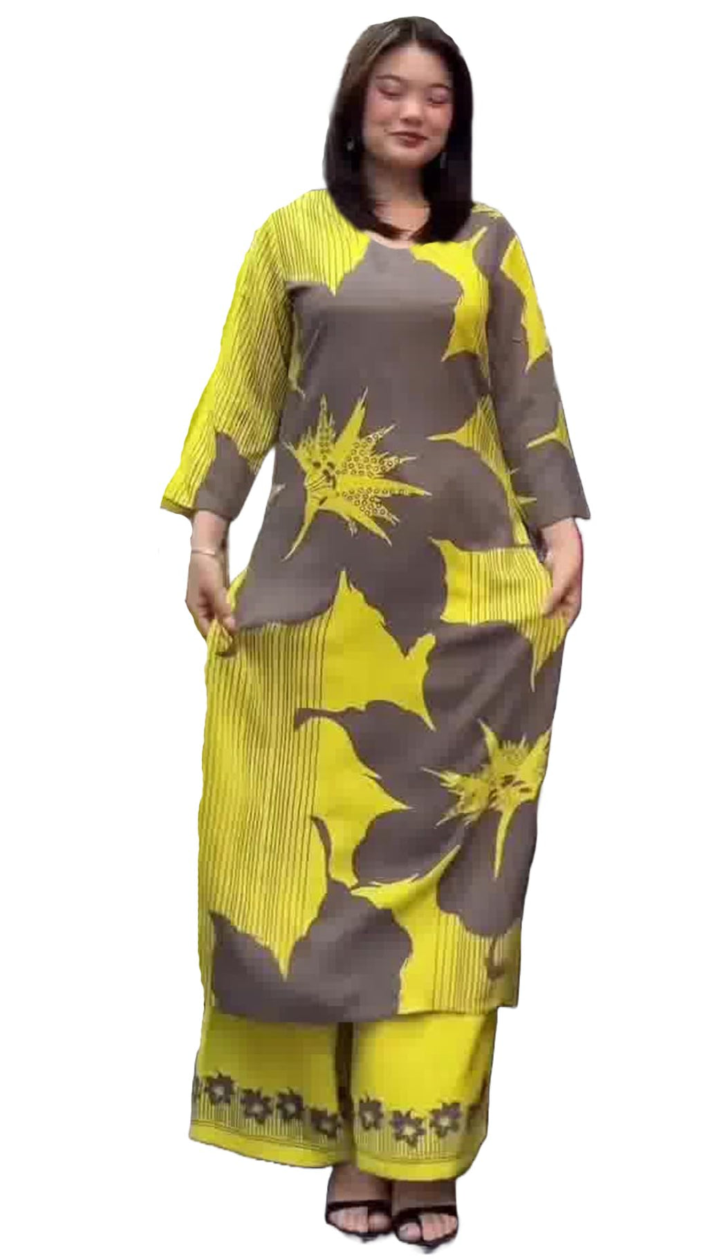 ANNI DESIGNER Womens Rayon Blend Straight Printed Kurta with Palazzo (Nolaram Yellow_L_Yellow_Large)