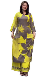 ANNI DESIGNER Womens Rayon Blend Straight Printed Kurta with Palazzo (Nolaram Yellow_L_Yellow_Large)