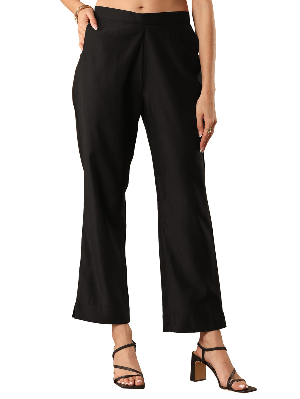 Gerua by Libas Solid Silk Trouser Black