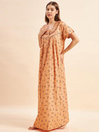 Sweet Dreams Women Printed Night Dress Orange