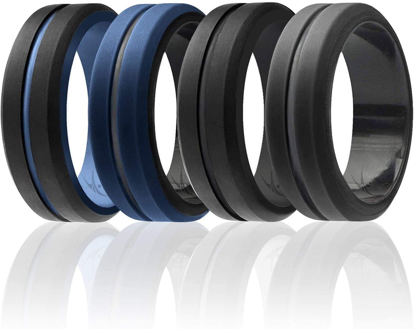 Silicone Wedding Ring - Duo Collection Dome Style Set by ROQ for Men - 4 x 12 mm Ring