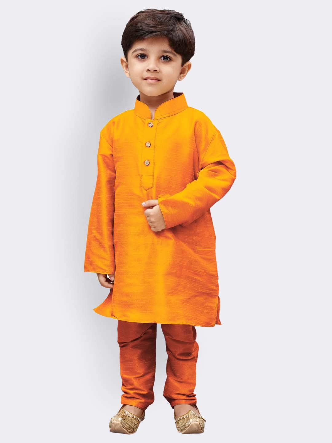 Jbn Creation Boys Saffron Silk Blend Kurta And Pyjama Set