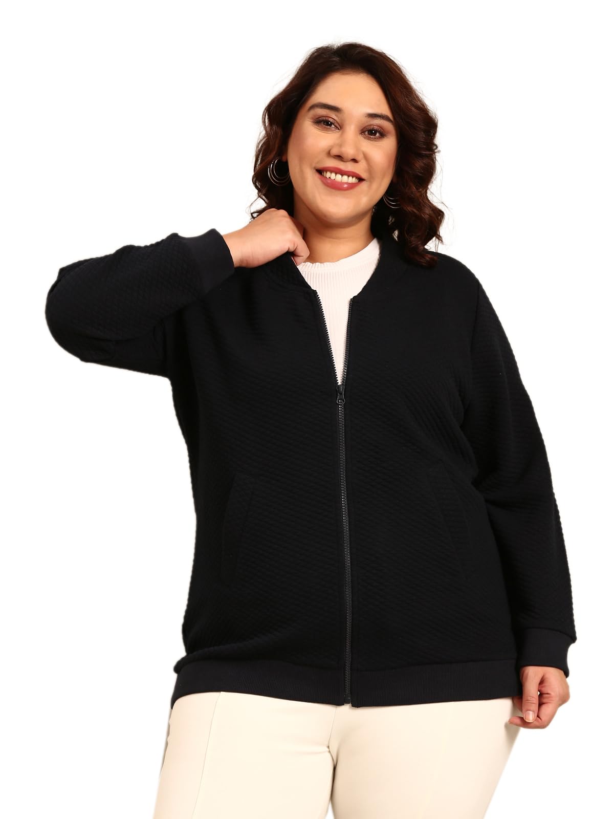 The Pink Moon Womens Cotton Regular Fit Plus Size Quilted Cotton Jacket With Zip And Stand Collar  (JCKT_QLT_NAVY_Navy Blue_5X 5