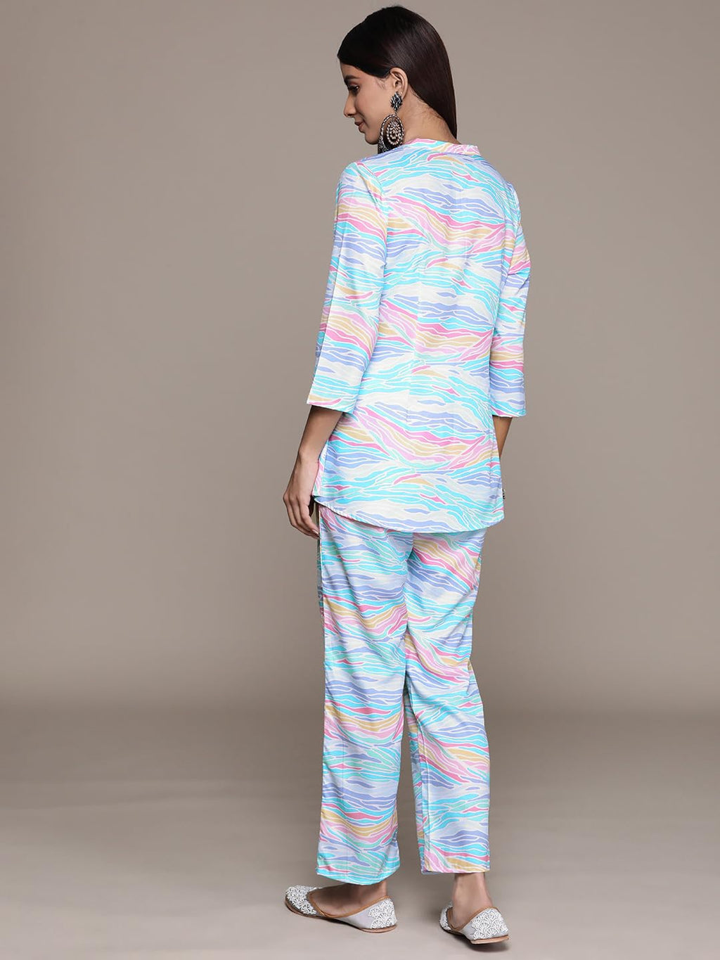 Ziyaa Womens Women'S Blue Crepe A-Line Kurta And Palazzo Set