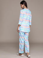 Ziyaa Womens Women'S Blue Crepe A-Line Kurta And Palazzo Set