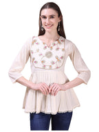 Anni Designer WomenS Tops Rayon Viscose Floral Embroidery Top For Women (Akul Cream-Vks01_2Xl_Cream_Xx-Large)