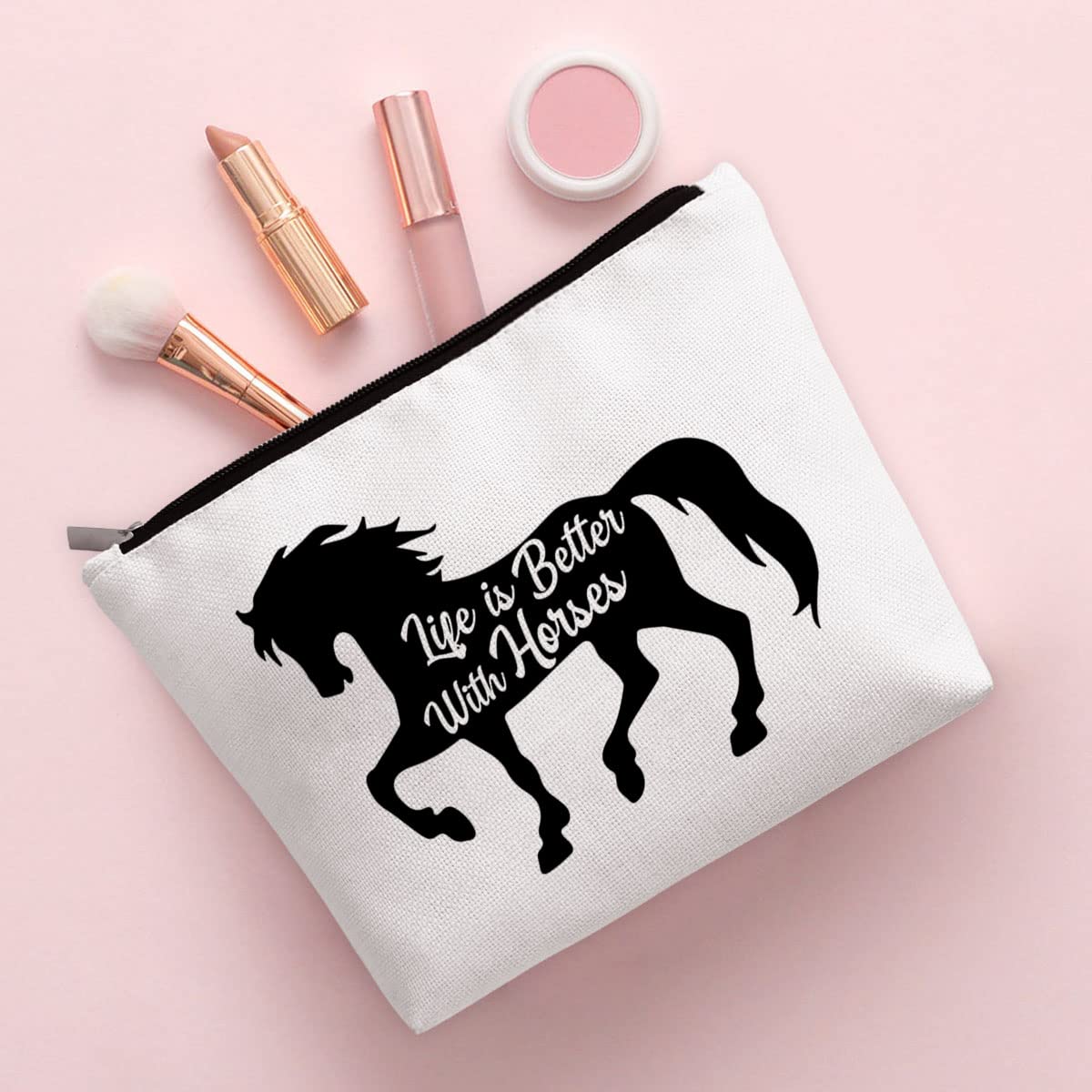 BiuNiuring Horse Gifts for Women, Horse Gifts for Horse lovers, Equestrian Gifts, Horse Makeup Bag, Life Is Better With Horses