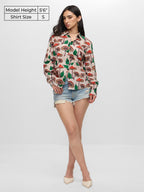 The Souled Store Mushrooms Women and Girls Long Sleeves Collared Neck Button Front Beige All Over Printed Regular Fit Cotton Shi