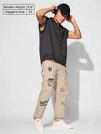 The Souled Store Official Spider-Man: Web-Slinger Men and Boys Elasticated Toggles Leg Closure Beige Printed Cotton Blend Baggy