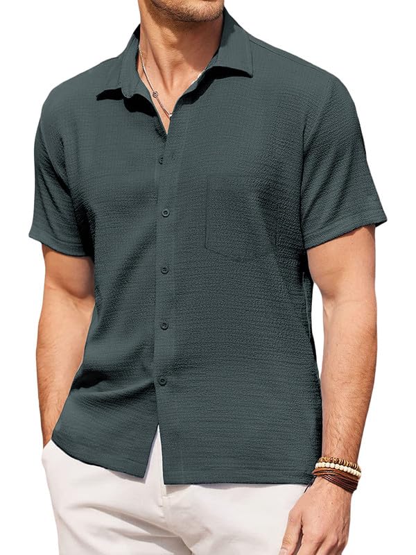 Tee Projekt Mens Popcorn Shirt Comfortable Short Sleeve Shirts Casual Textured Shirt (Pack of 1) Olive