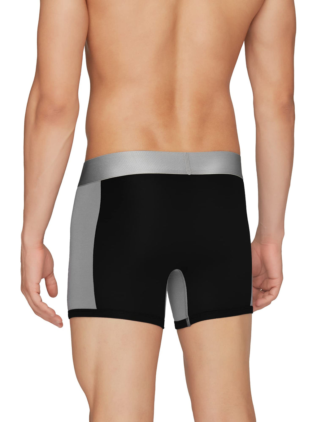XYXX Mens Underwear Dualist IntelliSoft Antimicrobial Micro Modal Trunk Pack of 3 (Black & Steel Grey ; Black Iris & Brilliant