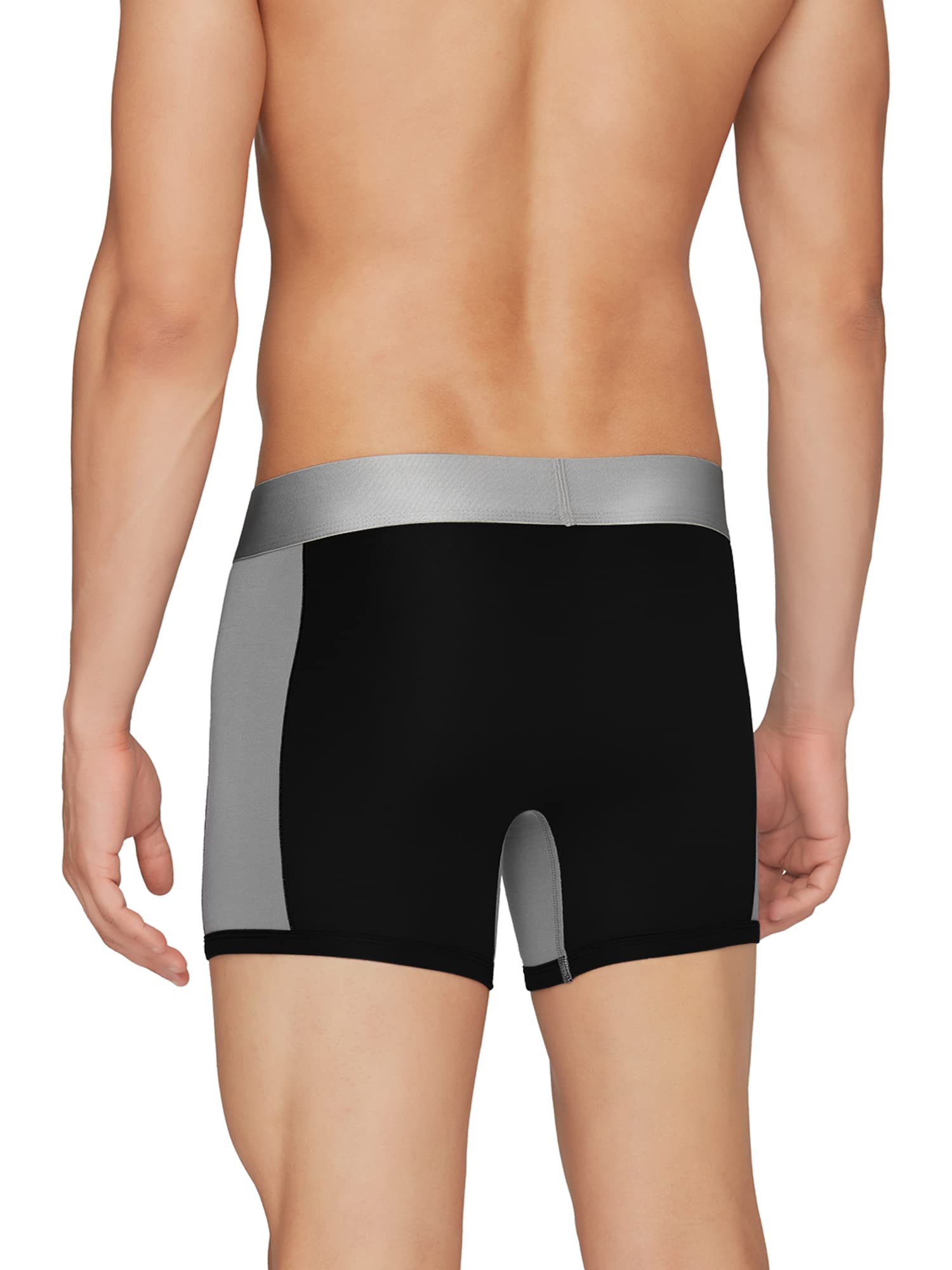 XYXX Mens Underwear Dualist IntelliSoft Antimicrobial Micro Modal Trunk Pack of 3 (Black & Steel Grey ; Black Iris & Brilliant