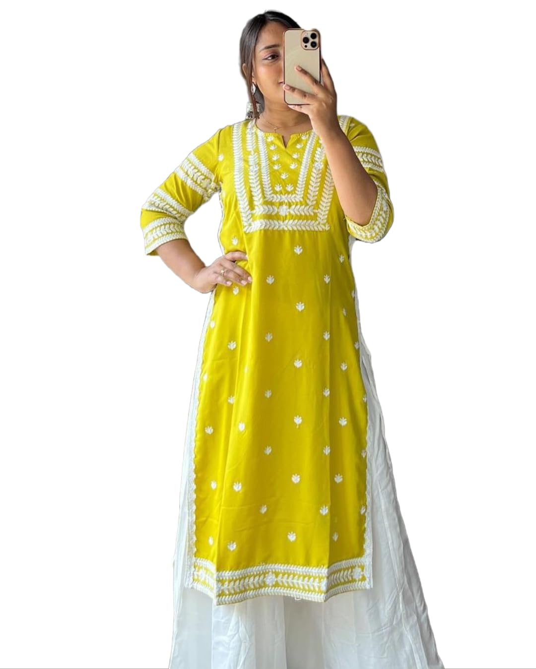 ANNI DESIGNER Womens Cotton Blend Chikankari Embroidered Straight Kurta (STHO-Yellow-PAC_S_Yellow_Small)