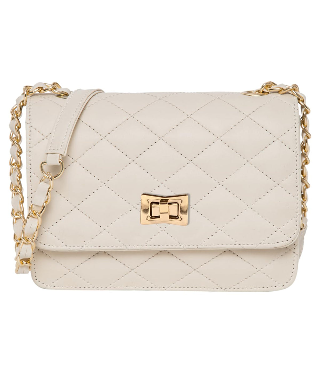 ADISA Womens Girls Quilted Cross Body Sling Bag (SL5059-Off White)