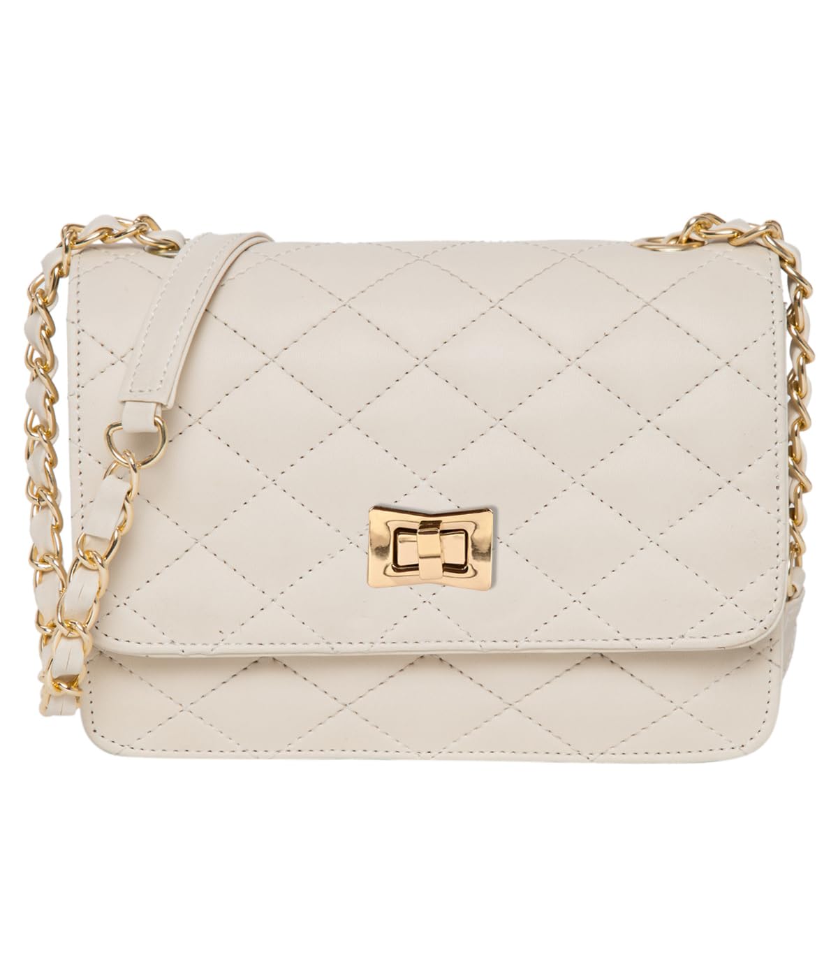 ADISA Womens Girls Quilted Cross Body Sling Bag (SL5059-Off White)