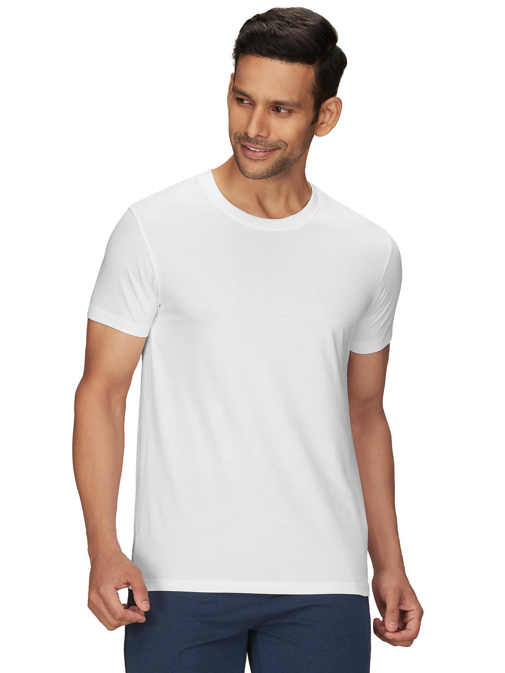 XYXX Mens Solid Regular Fit T-Shirt (XY_CR15_Tshirt_2_Anchor Grey+Polar White
