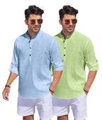 Hemrin Combo Of Men Solid Cotton Blend Straight Kurta Shirt Pack Of 2