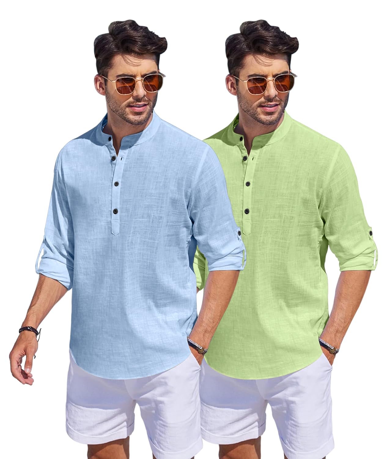 Hemrin Combo Of Men Solid Cotton Blend Straight Kurta Shirt Pack Of 2