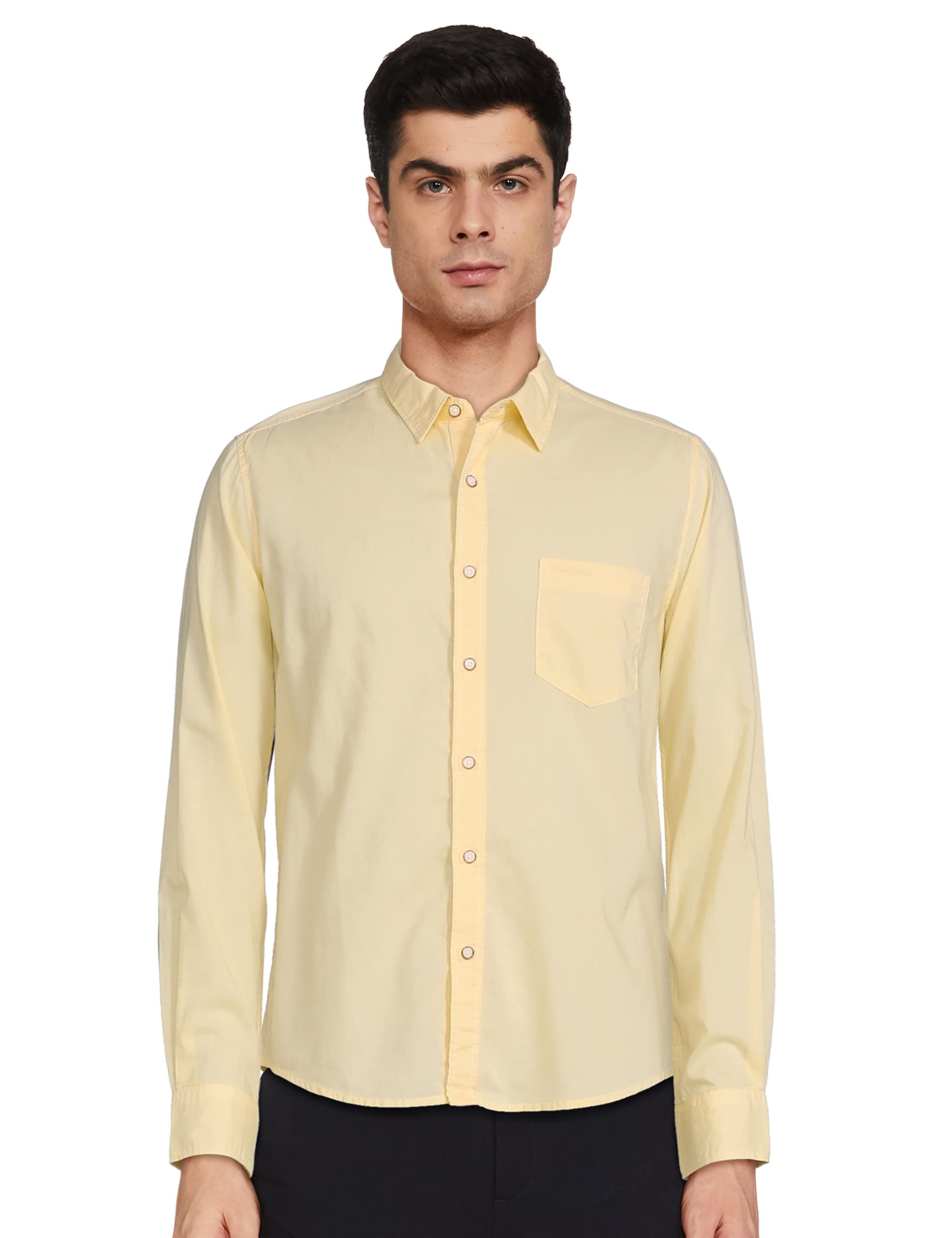 Pepe Jeans MenS Solid Slim Fit Casual Shirt (Pm306613_Yellow_Xxl)