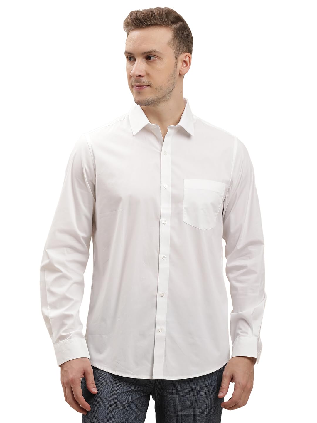 Turtle Men Cotton Stretch Solid Regular Fit White Formal Shirt