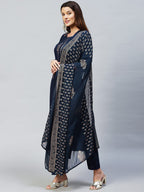 Anni Designer Women'S Cotton Blend Printed Straight Kurta With Pant & Dupatta (Radhu)
