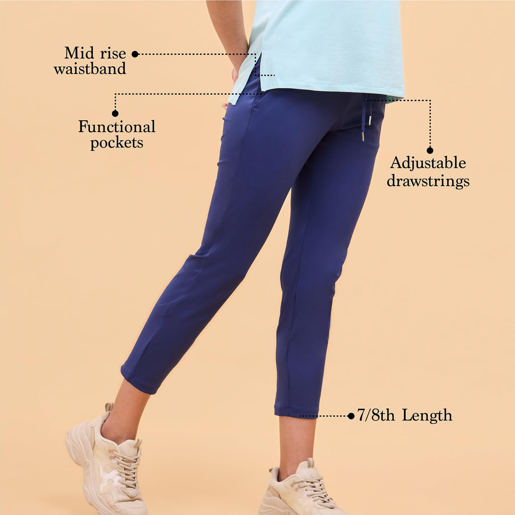 Enamor Athleisure Womens Mid Rise Relaxed Fit 7/8 Length Quick Dry 4 Way Stretch Antimicrobial Smart Active Travel Pants - E068