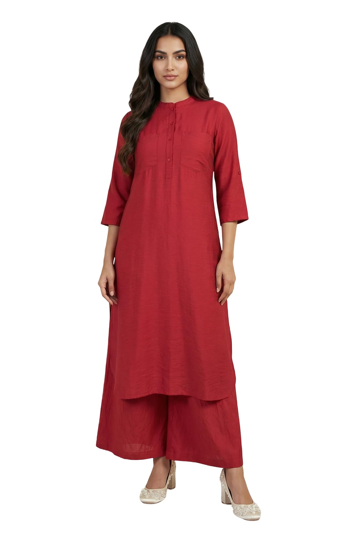 Aurelia WomenS Red Solid Straight Kurta With Cullotes Set - (As16338-609016-Xs)