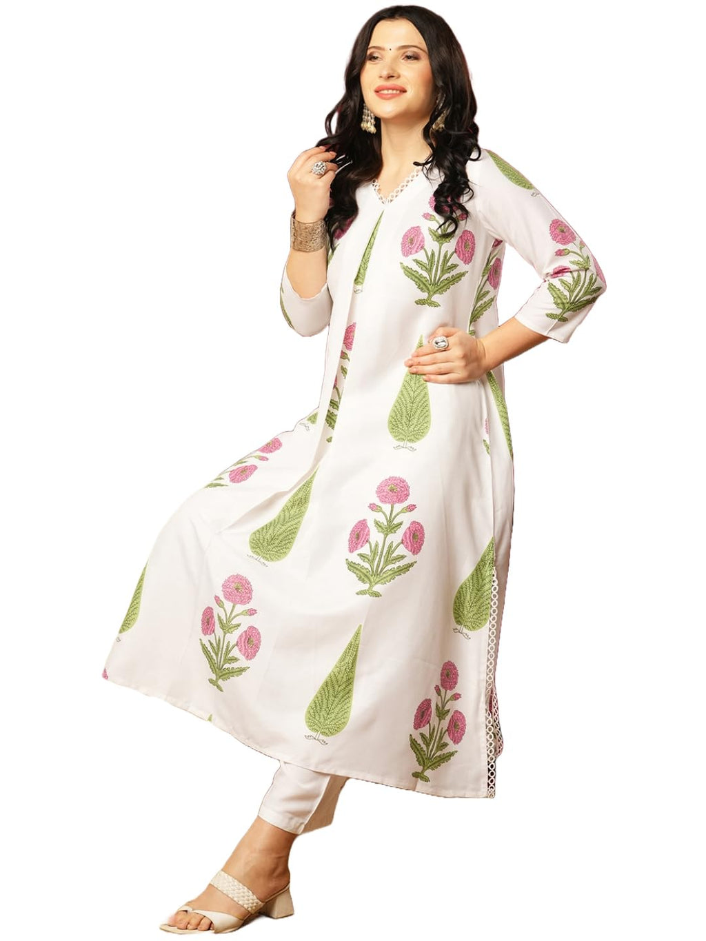 ANNI DESIGNER Women s Kurta with Trousers, white, 2XL