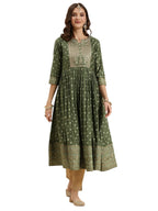 Rangita Green Silk Calf Length Embroidered Anarkali Kurti For Women | Kurta For Women_S