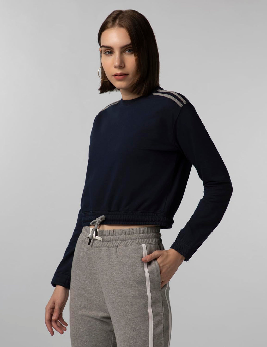 FYLTR Womens Round Neck Drop Shoulder Sweatshirt - Full Sleeve | Elasticated Waist & Cuff | Boxy Fit | Stripe Detailing
