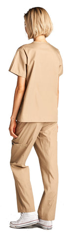 Dagacci Medical Uniform Woman and Man Scrub Set Unisex Medical Scrub Top and Pant, Khaki, S