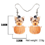 NEWEI Acrylic Cute Basket Of Tiny Yorkshire Terrier Dog Earrings Drop Dangle Animal Jewelry For Women Gift