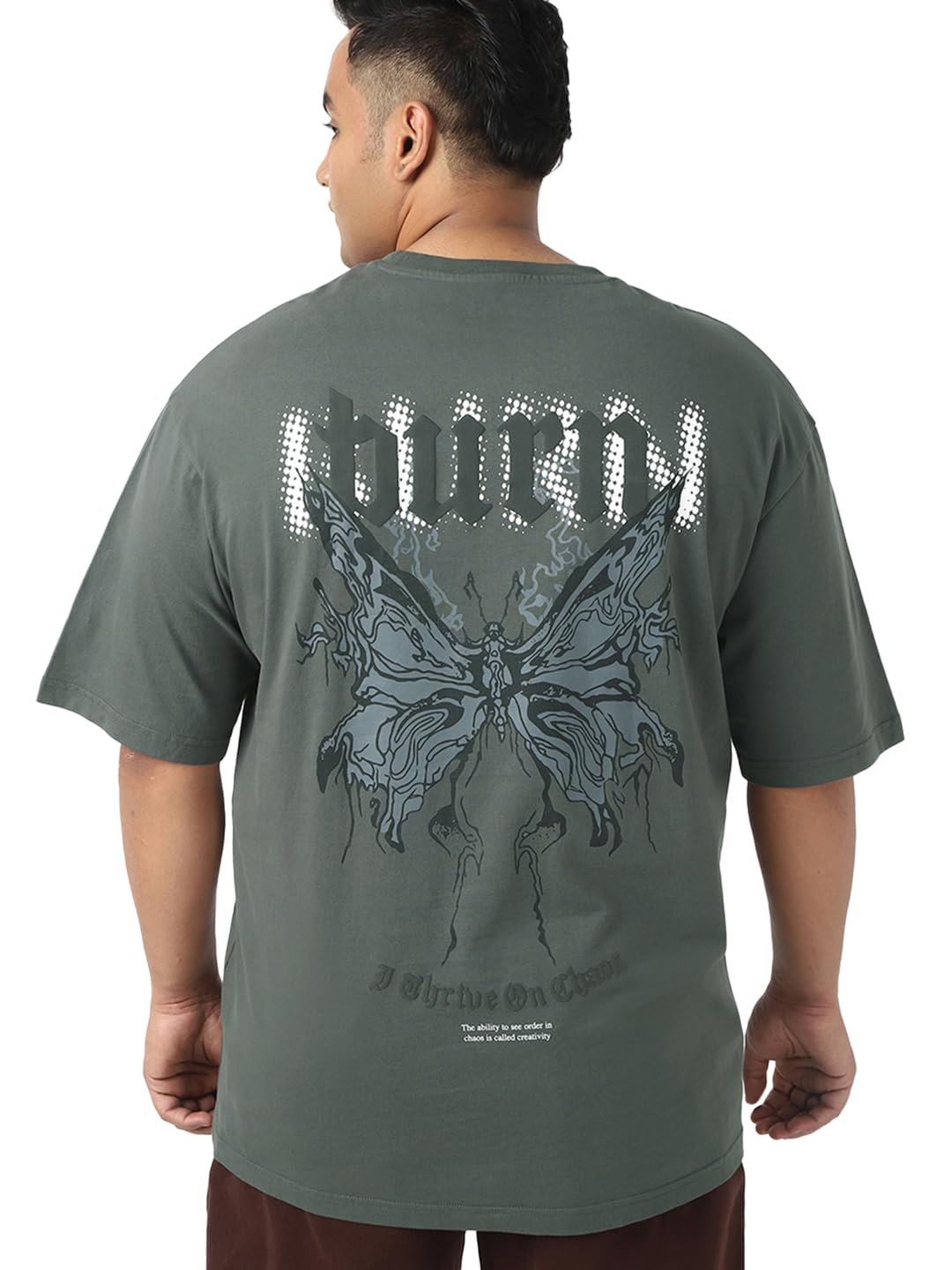 Bewakoof Mens Graphic Printed Oversized Fit Half Sleeve Round Neck Cotton Jersey Plus Size T-Shirt_652583_Grey_4XL
