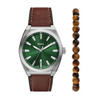 Fossil Men's Everett Three-Hand Date Brown Leather Watch and Bracelet Set