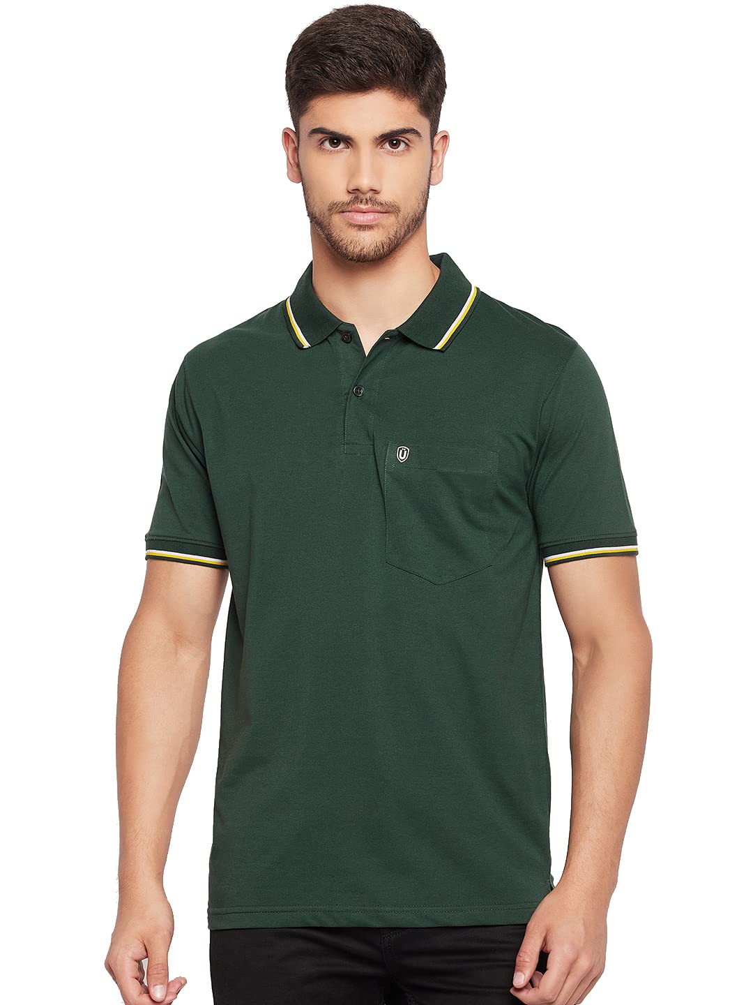 UNIBERRY Mens Cotton Half Sleeves Solid Polo Neck TshirtMT4OL_XXL Olive 2