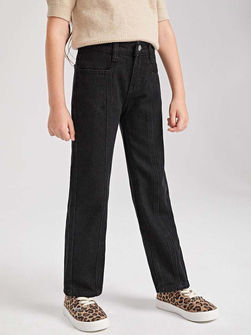 Kotty GirlS High Rise Cotton Lycra Blend Relaxed Fit Jeans Dark Black