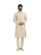 Manyavar Mens Art Silk Embroidery Mirror Work Kurta Set (Natural,XXL)